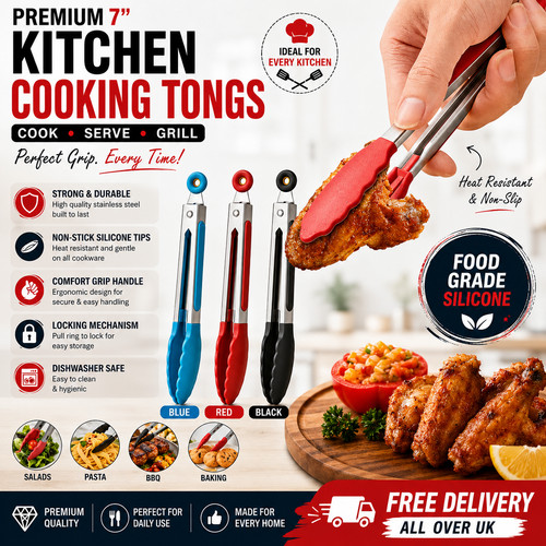 Kitchen cooking tongs - tongs, 7"