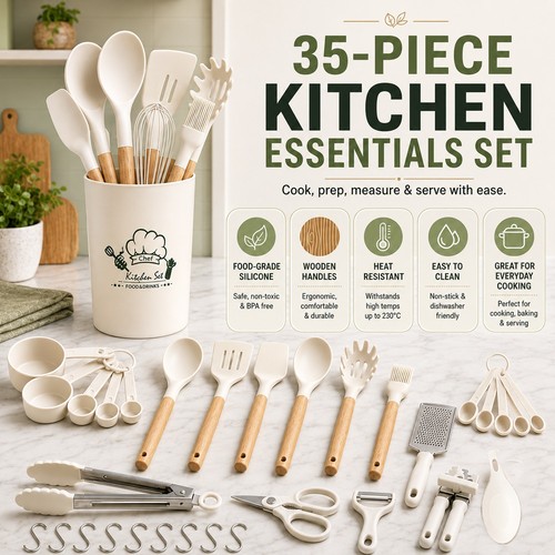 Pcs wooden kitchen utensils - 35,