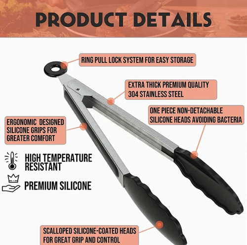 Silicone cooking tongs - 9", &